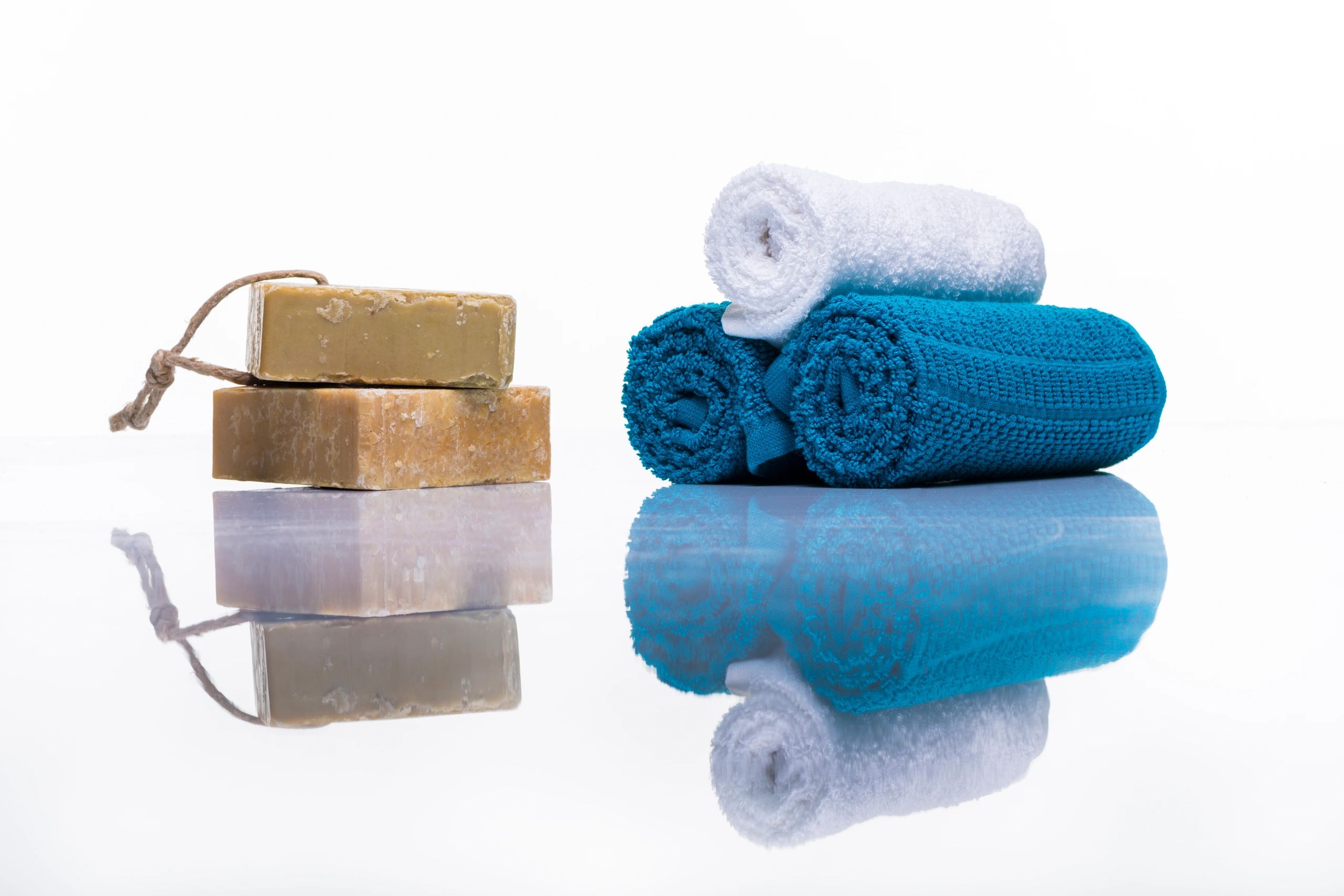 Organic soap bars with towels