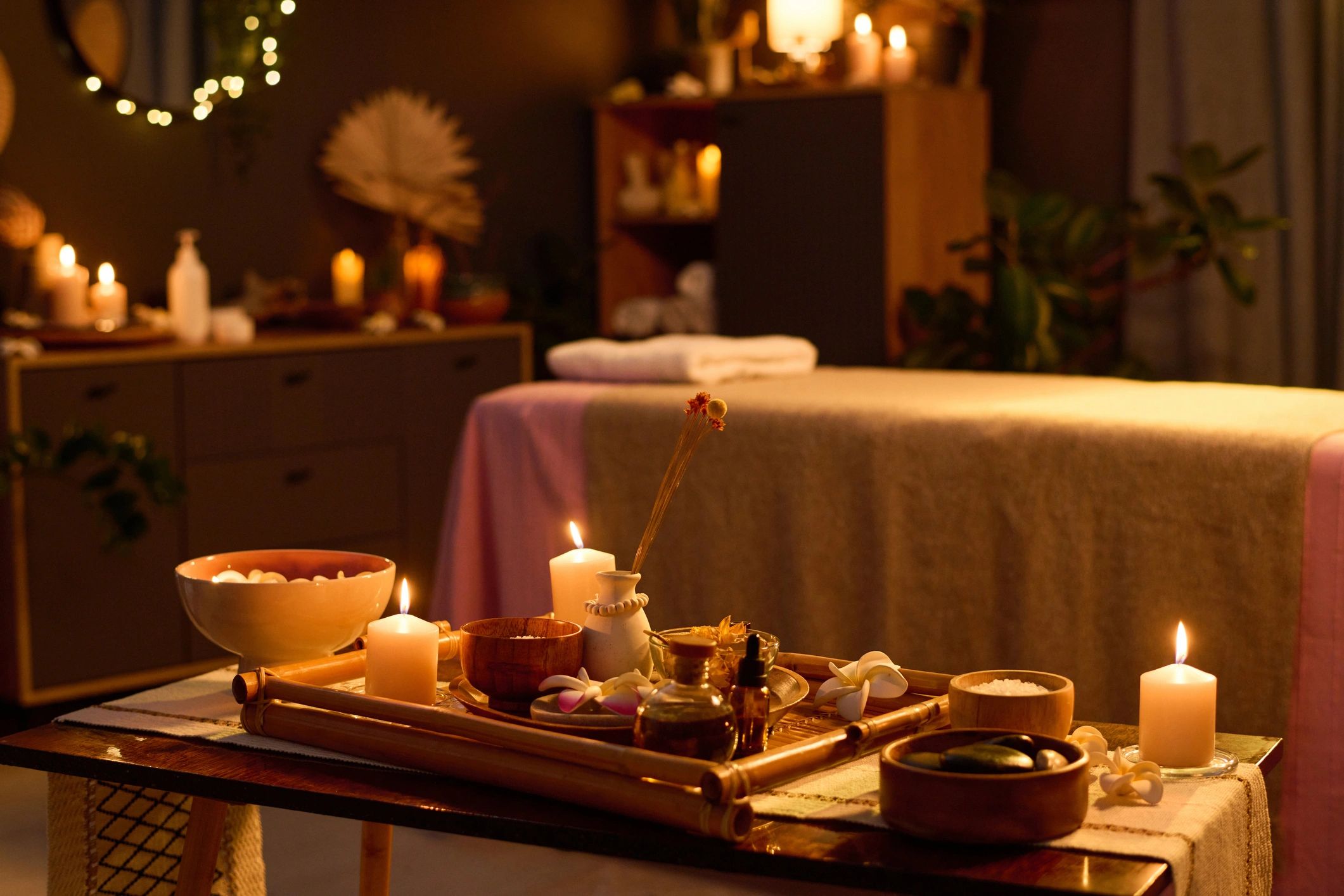 Warm spa setting representing a calming soap experience